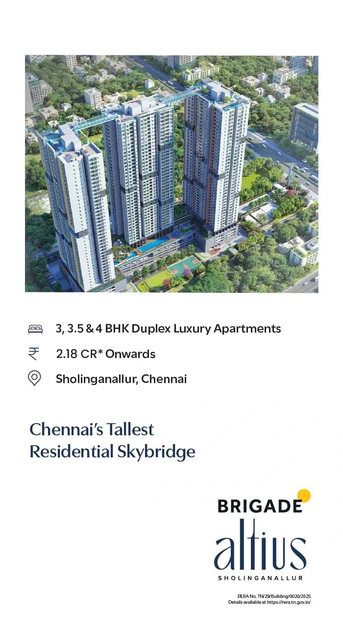 Brigade Altius premium residential project in Sholinganallur, Chennai Bangalore