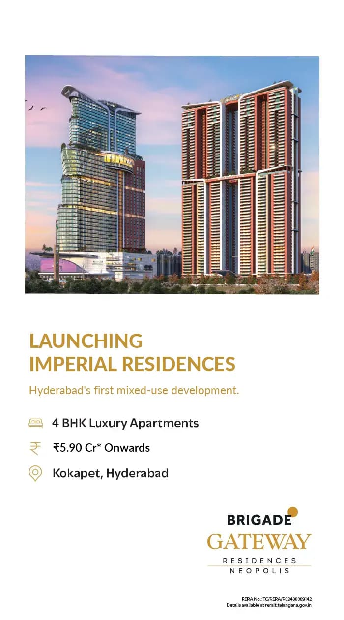 Brigade Gateway Neopolis premium residential project in Kokapet, Hyderabad Bangalore